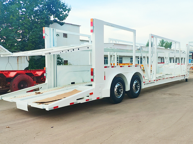 Two single wheeler axles car transporter trailer